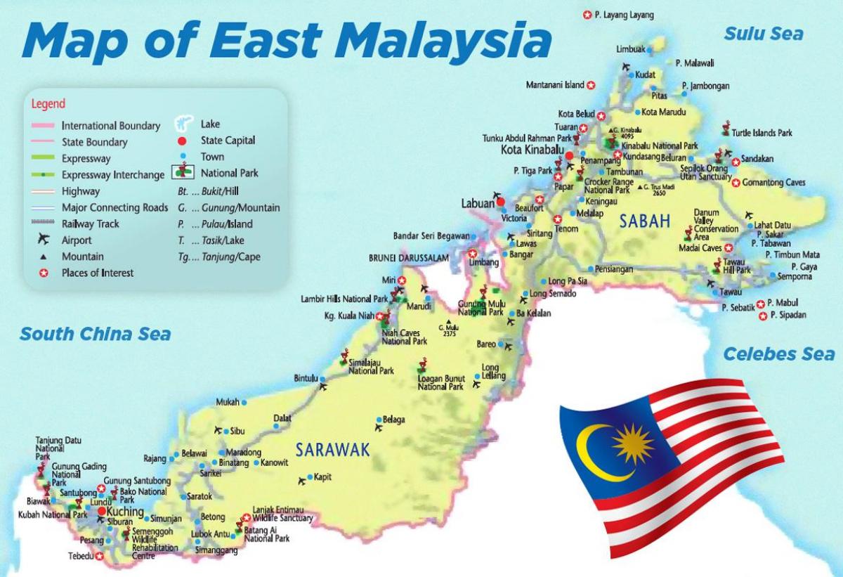 Ost-malaysia map - Karte von Ost-malaysia (Süd-Ost - Asien, Asien)