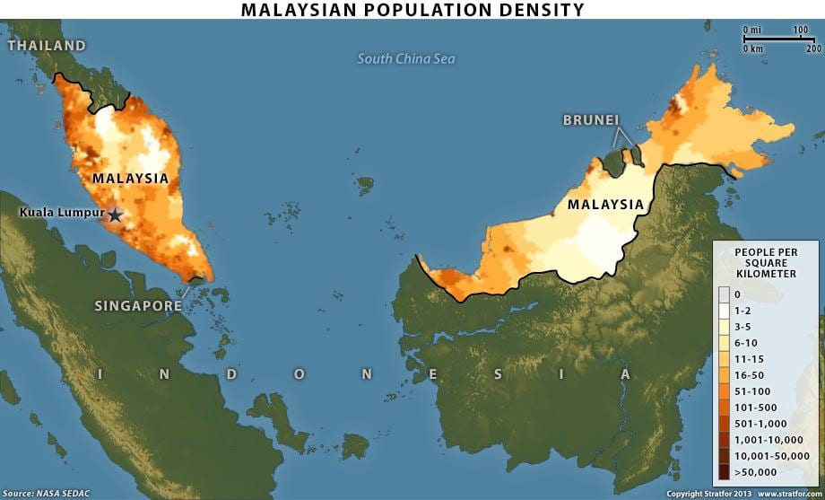 malaysische Bevölkerung Dichte Karte