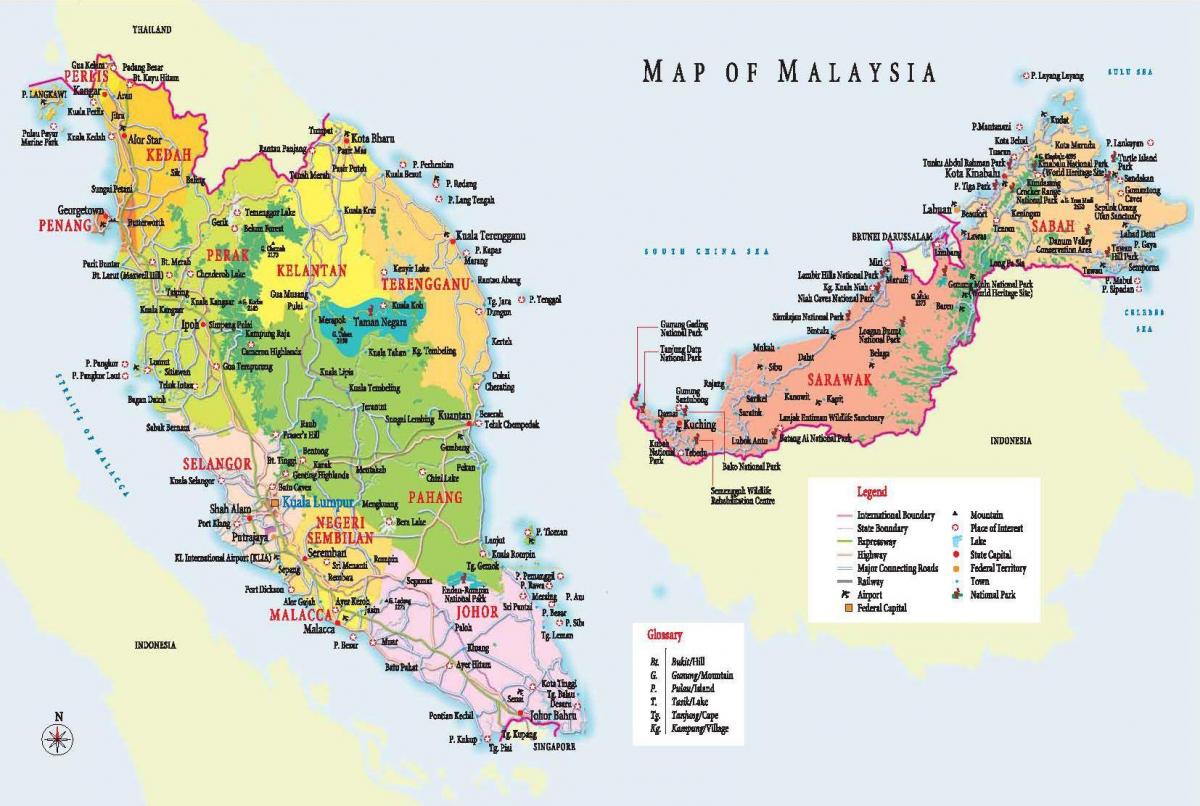 Karte von malaysia für Touristen