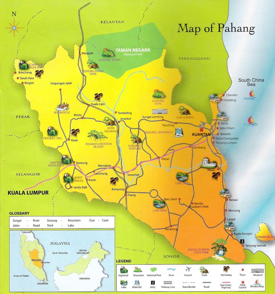 Karte von Staat pahang malaysia