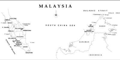 Karte von Umriss-Landkarte von malaysia mit staatlichen Grenzen